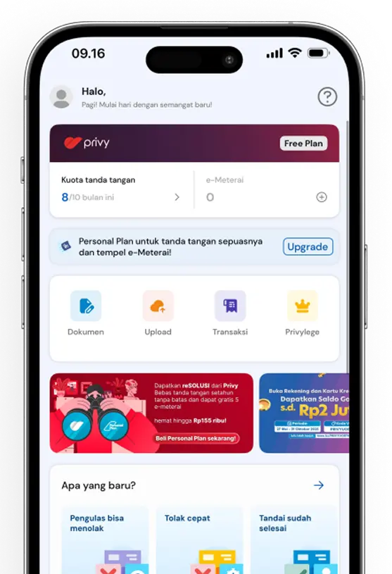 Tampilan aplikasi Privy di ponsel